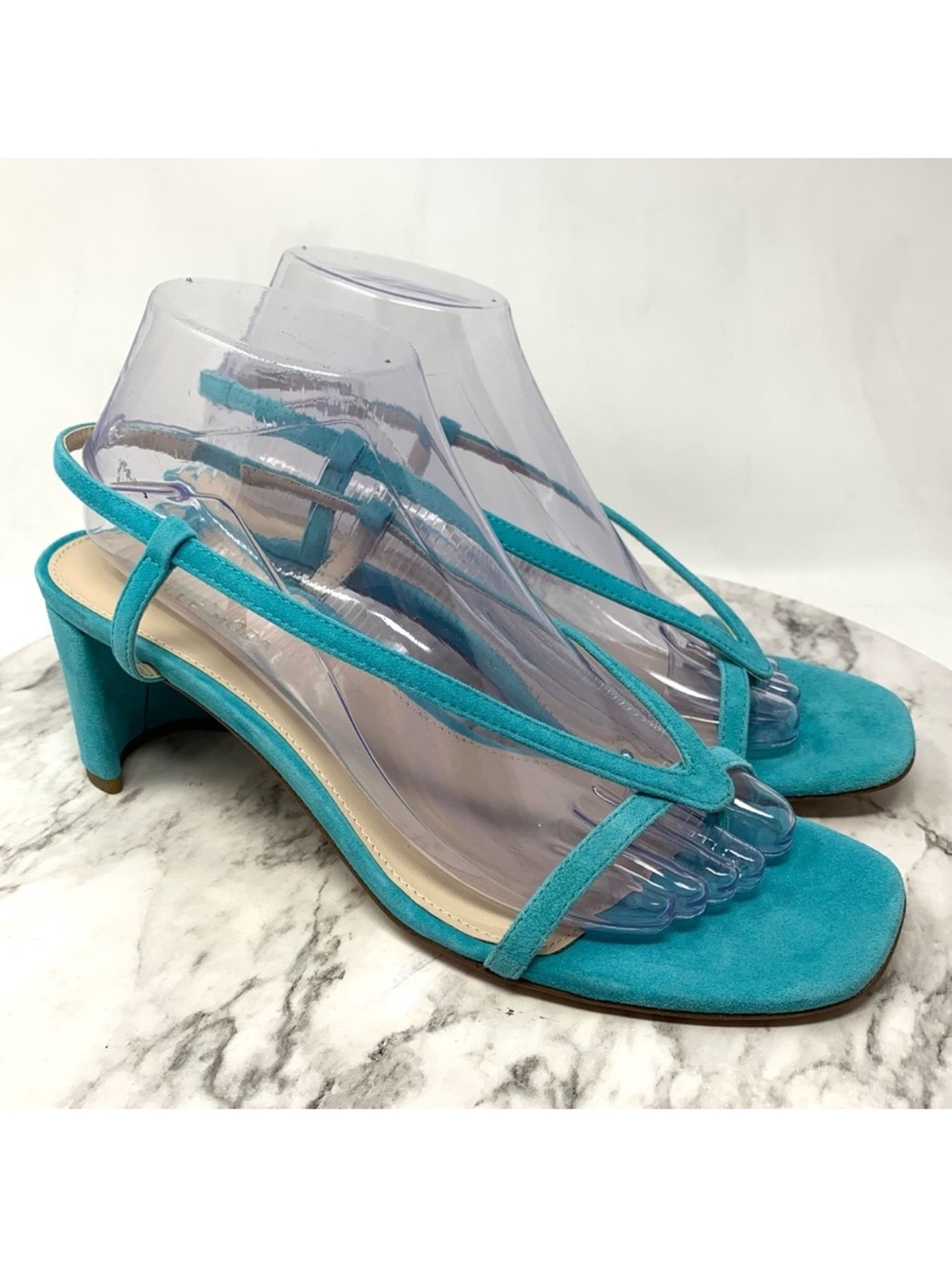 Pelle Moda Francis Minimalist Turquoise Suede Block Heel Pumps 9.5 Resortwear